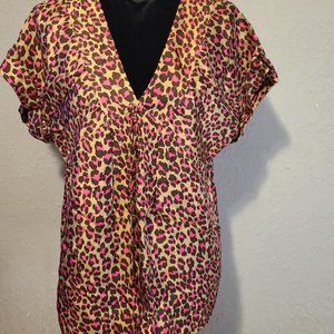 Michael Kors Pink Leopard Blouse Size Large